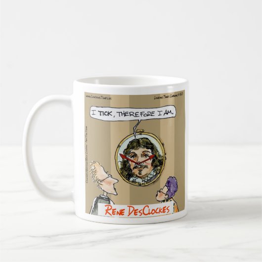 Rick London Cartoon Descartes Clock Comic Kaffeetasse (Links)