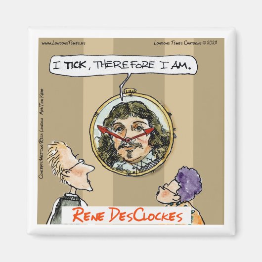 Rick London Cartoon Descartes Clock Comic Magnet (Vorne)