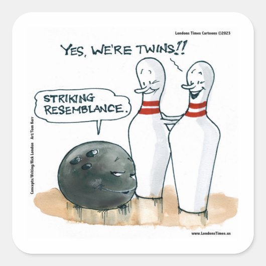 Rick London Cartoon Funny Bowling Comic Quadratischer Aufkleber (Vorderseite)