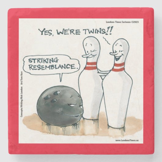 Rick London Cartoon Funny Bowling Comic Steinuntersetzer (Vorderseite)