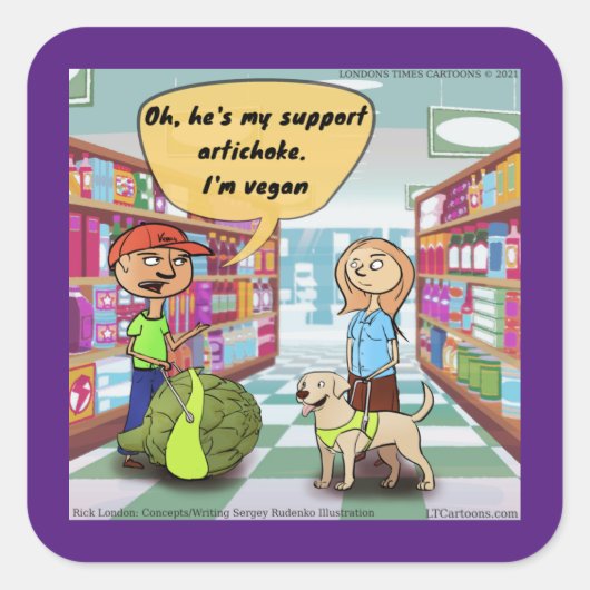Rick London Emotional Support Artichoke Comic Quadratischer Aufkleber (Vorderseite)