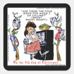 Rick London Ernestine ruft Birds Xmas auf Quadratischer Aufkleber