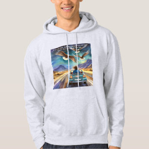 Rick London fährt im dunklen, sonnigen Comic Hoodie