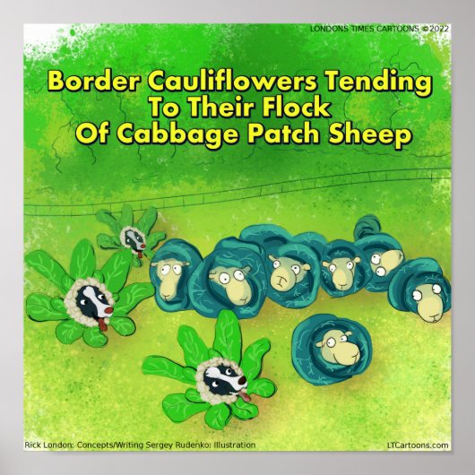 Rick London Funny Border Collie Blume Comic Poster (Vorne)