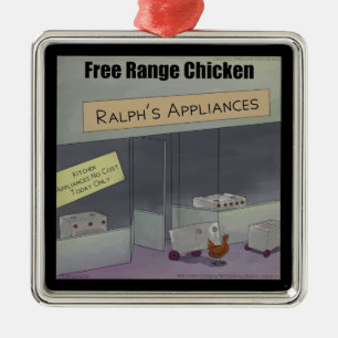 Rick London Funny Free Range Chicken Silbernes Ornament