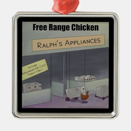 Rick London Funny Free Range Chicken Silbernes Ornament (Vorne)