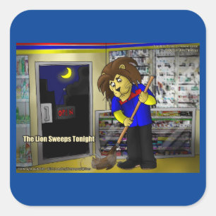 Rick London Funny "Lion Sweeps Tonight" Comic Quadratischer Aufkleber