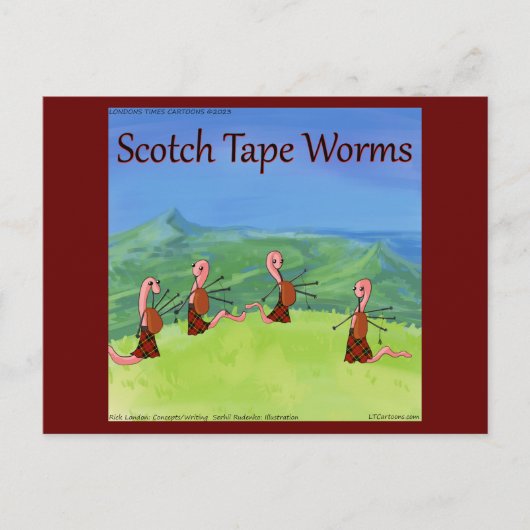 Rick London Funny Worms from Scotland Comic Postkarte (Vorderseite)