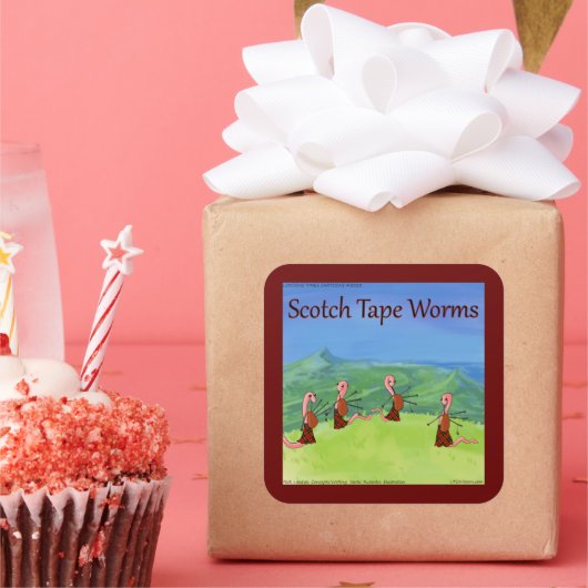 Rick London Funny Worms of Scotland Comic Quadratischer Aufkleber (Party)