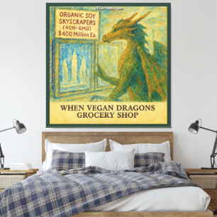 Rick Londons lustiger veganer Drachen-Einkaufsgang Leinwanddruck