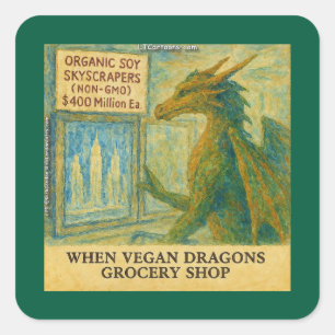 Rick Londons Veganes Drachengeschäft Funny Shoppin Quadratischer Aufkleber