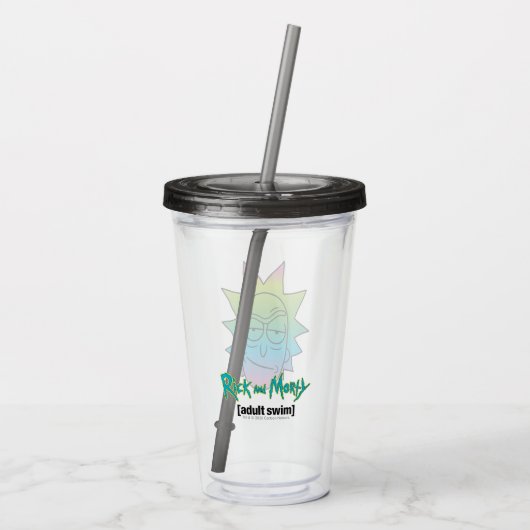 RICK UND MEHR™| Rainbow Rick Head Acryltrinkbecher (Rückseite)