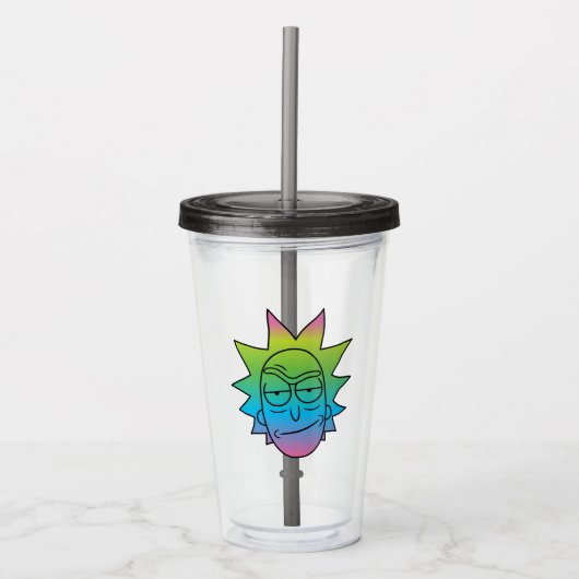RICK UND MEHR™| Rainbow Rick Head Acryltrinkbecher (Vorderseite)
