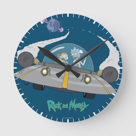 RICK UND MORTY™ | Abfliegen im Raumschiff Runde Wanduhr (Vorderseite)