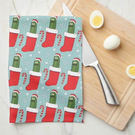 Rick und Morty | Christmas Pickle Rick Pattern Geschirrtuch (Viertel Falte)