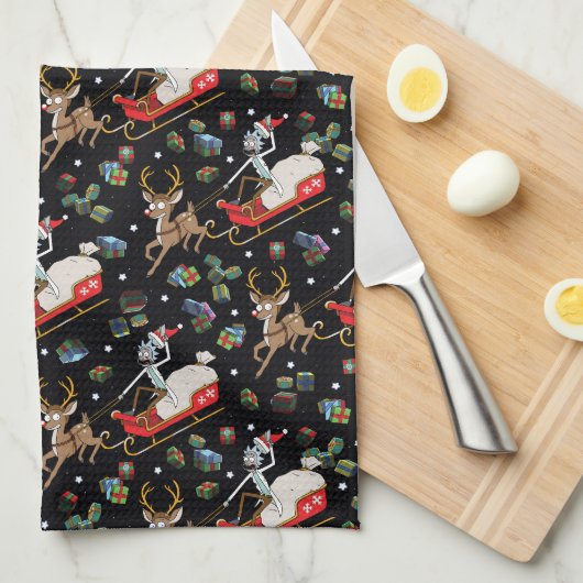 Rick und Morty | Christmas Reindeer Sleigh Pattern Geschirrtuch (Viertel Falte)