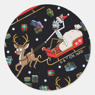 Rick und Morty   Christmas Reindeer Sleigh Pattern Runder Aufkleber