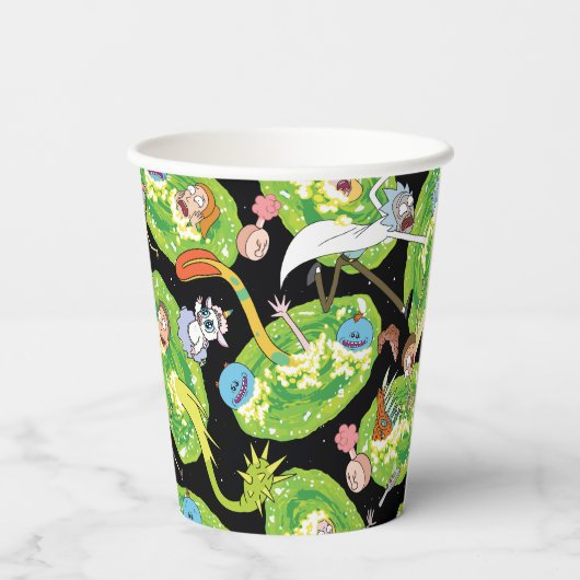 RICK UND MORTY™ | Fallende durch Portale Muster Pappbecher (Rückseite)