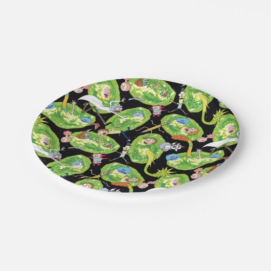 RICK UND MORTY™ | Fallende durch Portale Muster Pappteller (Schrägansicht)