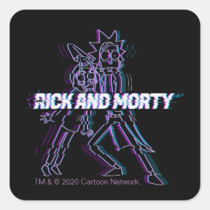 RICK UND MORTY™   Glitched Rick and Morty Quadratischer Aufkleber