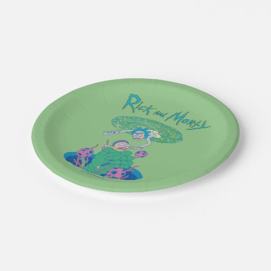 RICK UND MORTY™ | Rettung des Portals Pappteller (Schrägansicht)
