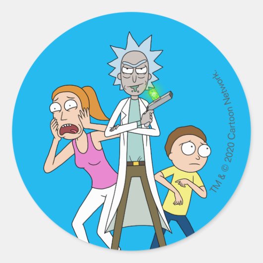 RICK UND MORTY™ | Rick, Morty und Summer Runder Aufkleber (Vorderseite)