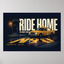 Ride Home Retro-Taxi-Nachtfahrt 18x12 Poster | Ni