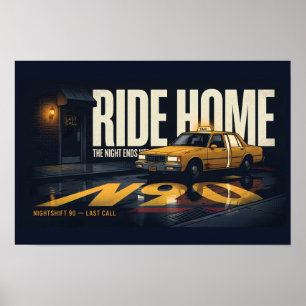 Ride Home Retro-Taxi-Nachtfahrt 18x12 Poster   Ni