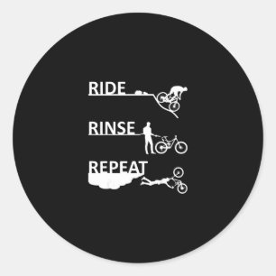 Ride Rinse Repeat Funny Mountain Bike Runder Aufkleber