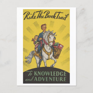 "Ride the Book Trail" Vintages Library Poster Postkarte