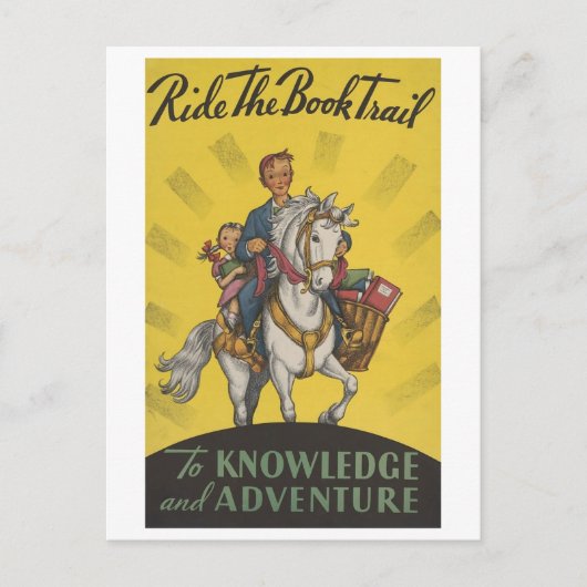 "Ride the Book Trail" Vintages Library Poster Postkarte (Vorderseite)
