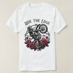 Ride the Edge" Motocross Skull & Rose Grafik T-Shirt