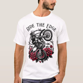 Ride the Edge" Motocross Skull & Rose Grafik T-Shirt