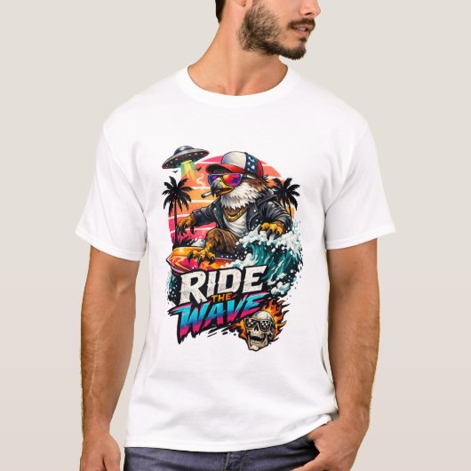 Ride the Wave Eagle Surfer T-Shirt (Vorderseite)