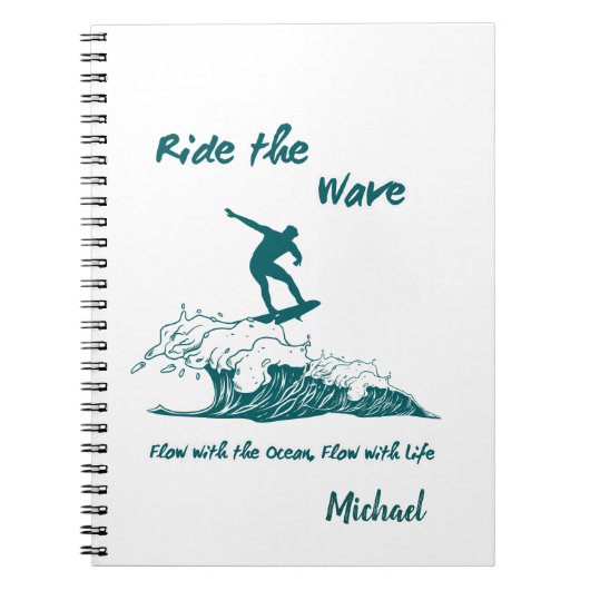 "Ride the Wave" Inspirational Surfing Graphic Notizblock (Vorderseite)