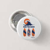 Ride the Wave Surfboards Kühne Retro-Surfart Button (Vorne & Hinten)