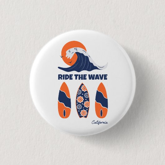 Ride the Wave Surfboards Kühne Retro-Surfart Button (Vorderseite)