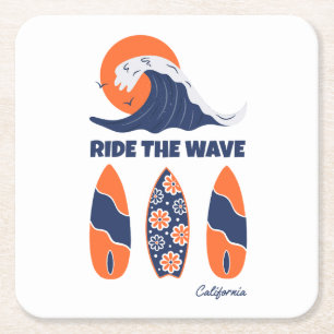 Ride the Wave Surfboards Kühne Retro-Surfart Rechteckiger Pappuntersetzer
