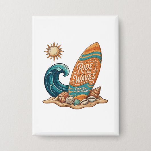 Ride the Waves Surfboard Illustration - Tropisch B Button (Vorderseite)
