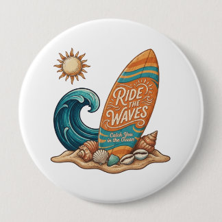 Ride the Waves Surfboard Illustration - Tropisch B Button