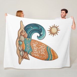 Ride the Waves Surfboard Illustration - Tropisch B Fleecedecke