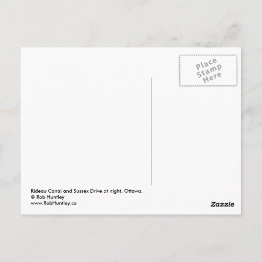Rideau Canal und Sussex Drive in der Nacht. Postkarte (Rückseite)