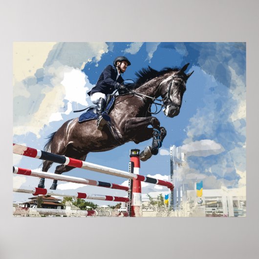 Rider Jumping Pferd im Wettbewerb Poster (Vorne)