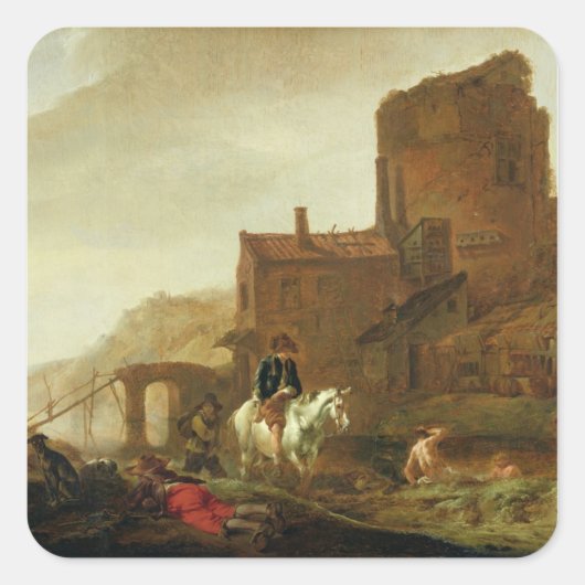 Rider und Bather Quadratischer Aufkleber (Vorderseite)