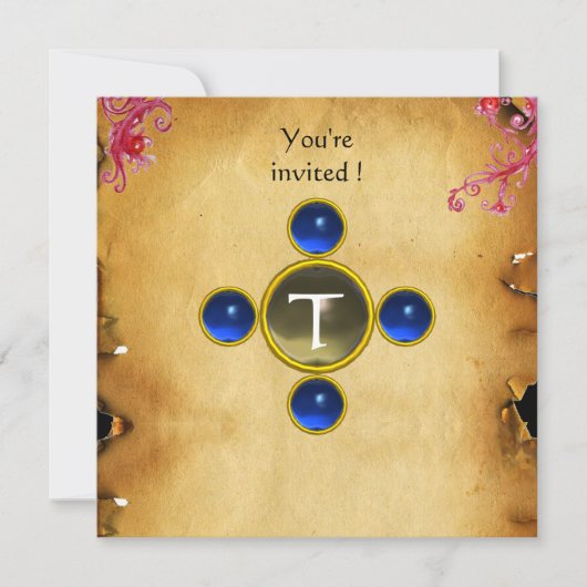 RIDERS IM STORM-Monogramm-Saphir Einladung (Vorderseite)