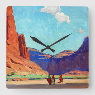 "Riders in Canyon de Chelly" von Edgar Payne Quadratische Wanduhr
