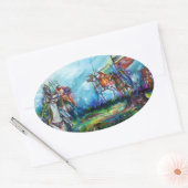 RIDERS IN DER STORM Mittelalterliche Ritter Reitst Ovaler Aufkleber (Umschlag)