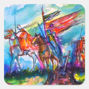 RIDERS IN DER STORM Mittelalterliche Ritter Reitst Quadratischer Aufkleber