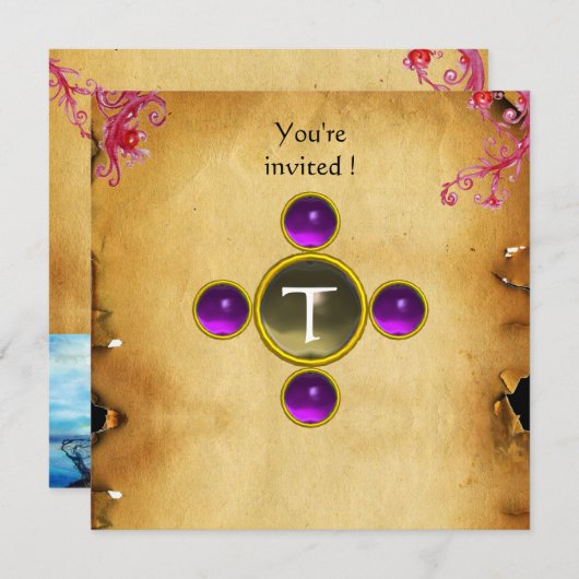 RIDERS IN DER STORM-Monogramm-Amethyste Einladung (Vorne/Hinten)