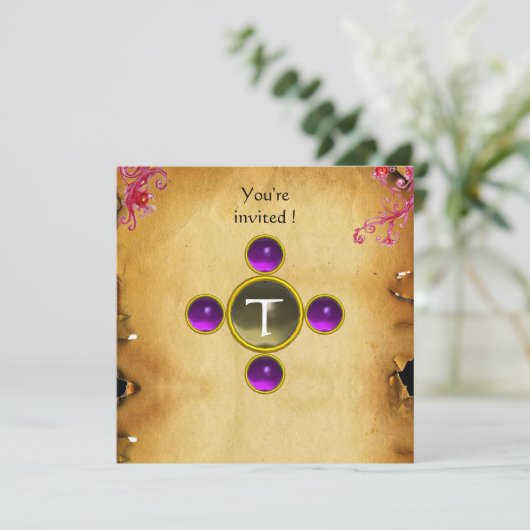 RIDERS IN DER STORM-Monogramm-Amethyste Einladung (Stehend Vorderseite)